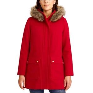 J. Crew Red Chateau Parka With Faux Fur Hood Womens Size 0 Winter Coat Jacket